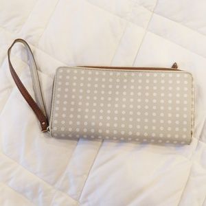 Relic Emma Wristlet Tan with White Polka Dots